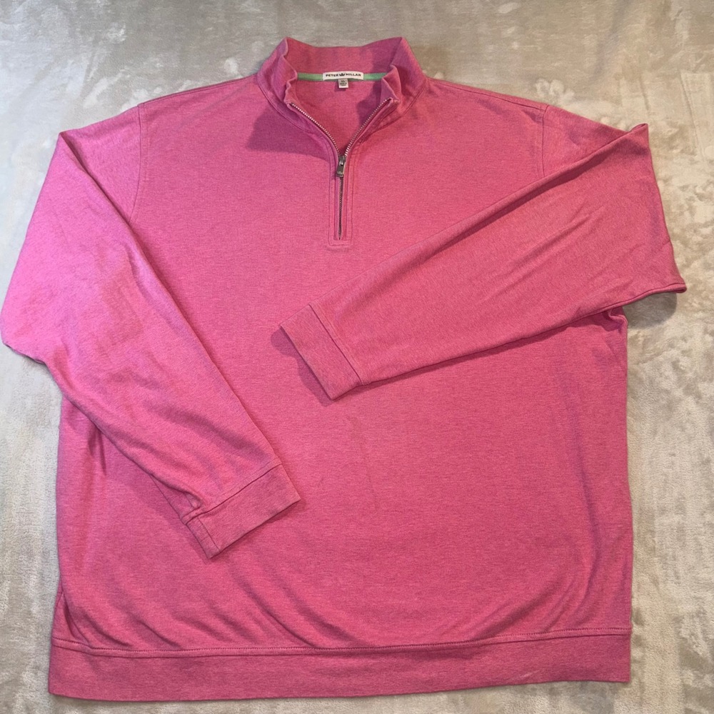 Peter Millar Mens XL Pink 100% Cotton Quarter Zip Pullover Sweater Heathered